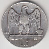 Olaszország 1928R 5L "III. Viktor Emánuel" Ag T:3 Italy 1928R 5 Lire Ag "Vittorio Emanuele III"  C:F Krause KM#67.1