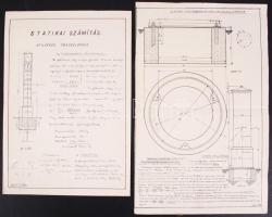 1935-1940 Győr, Óraoszlop tervrajza, ezzel kapcsolatos statikai számítás hátoldalán illetékbélyeggel.