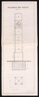 1935-1940 Győr, Óraoszlop tervrajza, ezzel kapcsolatos statikai számítás hátoldalán illetékbélyeggel