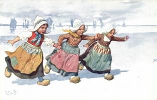 Dutch children on ice, folklore, s: Feiertag