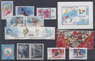 Európa 1997-1998 Téli olimpia 1998, Nagano 10 klf ország 13 klf bélyeg + 1 pár + 1 blokk, Europa 1997-1998 Winter Olympics 1998, Nagano 10 diff. countries 13 diff. stamps + 1 pair + 1 block