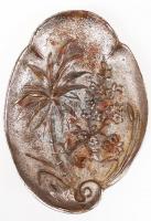 Ovális növény motívumos tálka, fém, kopott, 14×10 cm