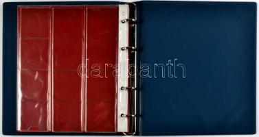 Kék színű gyűrűs Lindner éremtartó album 5db különféle beosztású lappal és elválasztó lapokkal újszerű állapotban