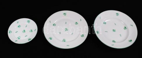 Herendi hiányos zöld virág mintás tányér készlet, jelzett (koronás), hibátlan, kézzel festett, 6 db ...