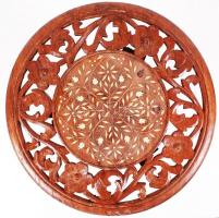 Kézi faragású, csontberakásos asztalka (berakás néhol hiányzik) / Carved wooden table with ivory inl...