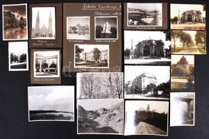 1932-1954 Város és tájfotók (Debrecen, Kecskemét, Szeged), részben kartonra ragasztva, hátoldalukon az évszám és helységnév feltüntetésével, 23 db.