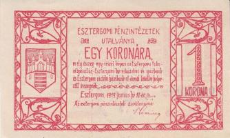 Esztergom 1919. 1K "Utalvány" (2x) egymás utáni sorszámmal T:I-,II