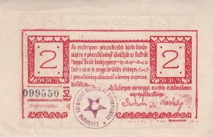 Esztergom 1919. 2K "Utalvány" (2x) egymás utáni sorszámmal T:II