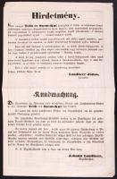 1853 Tét, Birtokfeljegyzési hirdetmény Tét és Szentkút községek vonatkozásában a tulajdonosok nevének és a birtok méretének részletes felsorolásával, 4 oldal.