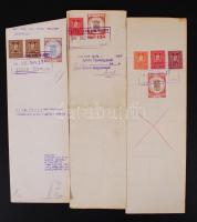 1926-1927 Győr, Színezett átépítési tervrajzok Kádár-köz 4. szám alatti ház átépítéséről, erre vonatkozó kérelem Oláh Mária saját kezű aláírásával hátoldalán illetékbélyegekkel.