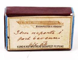 cca 1910 Cs. és kir. udvari gyógyszertár a Várban pasztillás skatulya / pharmacy pill box
