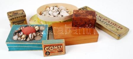 6 db különböző fa és fémdoboz