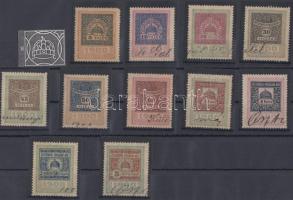 1900 Értékpapír- forgalmi adó illeték sor 11 db, benne 6 db vízjelfeláras