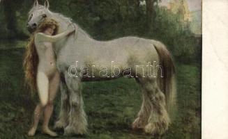 Good friends, nude lady with horse s: Jan Styka