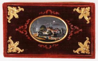 cca 1840-1860 "Emlékkönyv" Közel 80 különböző nagyrészt magyar nyelvű, kézzel írt és rajzolt emléklap bársony borítású, kézzel festett miniatúrával díszített, szép állapotú albumban / cca 1840-1860 Collection of about 80 hand written or drawn memory cards in German and in Hungarian in nice album decorated with hand painted miniature