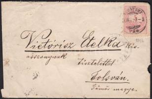 1876 Budapest, Budapestről Jolsvára küldött levélboríték Tornallyán keresztül hátulján viaszpecséttel.