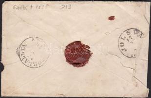 1876 Budapest, Budapestről Jolsvára küldött levélboríték Tornallyán keresztül hátulján viaszpecsétte...