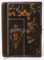 cca 1880 Emlékkönyv néhány litho képpel és magyar beírásokkal, réz csattal