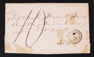 1865 Rozsnyó, Rozsnyóról Jolsvára küldött levélboríték a Rozsnyói Evangélikus Iskola viaszpecsétjével.