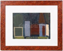 Somlai Vilma (1938-2007): Ház részlet. Olaj, papír, jelzés nélkül, üvegezett keretben, hátul pecsét, 25×35 cm