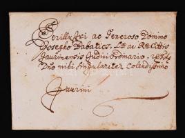 1763 Latin nyelvű boríték és hozzá tartozó levél Babatics Józsefnek Bogács Ádámtól, boríték hátoldal...