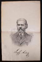 cca 1880 Jerfy Antal, a győri takarékpénztár igazgatójának kőnyomatos metszetképe, alul nyomtatott aláírásával vízjeles papíron, 25x38 cm.