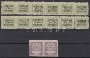 Budapesti K. V. T. havi érvényesítési bélyegei 12 + 2 db