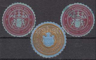 Gróf Károlyi Mihály Mihályteleki Uradalma 3 klf pecsétbélyege