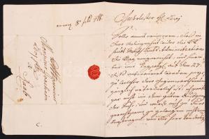 1766 Győr (Raab,)Joachim Levjnek címzett levél, külsején viaszpecséttel.