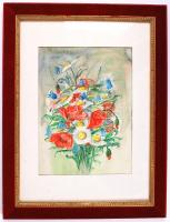 Jel jelzéssel: Virágcsokor. Akvarell, papír, üvegezett keretben 25×17 cm
