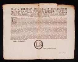 cca 1740-1780 Mária terézia által kibocsátott nagy méretű hirdetmény.