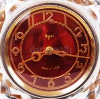 Retró szovjet Majak asztali óra, üveg, fém, műanyag, m:19 cm