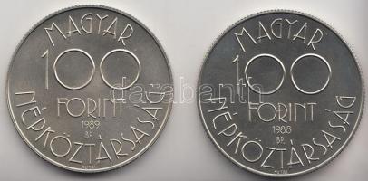 1988. 100Ft "Labdarúgó VB - két játékos" T:BU + 1989. 100Ft "1990 Labdarúgó VB - kézf...