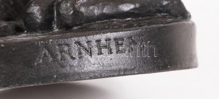 Arnhem jelzéssel: Kislány az őzikével. Festett kerámia, 12×12 cm