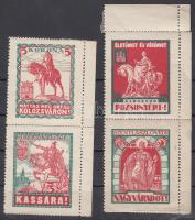 Kolozsvár- Kassa és Pozsony - Nagyvárad 4 db irredenta levélzáró párokban