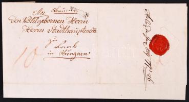 1819 Brünn, A városi főkapitánynak címzett levél Győrbe viaszpecséttel/  1819 Brno, a letter adressed to Győr.