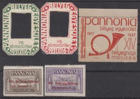 1931 Pannónia Bélyegegyesület keretbélyeg pár + 3 db levélzáró