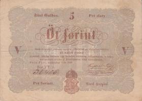 1848. 5Ft "Kossuth-bankó" barna, piros hátlapi nyomattal T:III