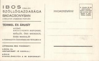 Badacsony, Ibos család szőlőgazdasága, borszállítás, kúria, pince, reklám a hátoldalon