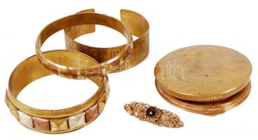 3 db réz karkötő, 1 db réz púdertató és egy csiszolt üveges réz kitüző