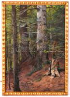 Olvashatatlan jelzéssel: Erdő részlet. Pasztell, papír, üvegezett antik keretben, 53×36 cm