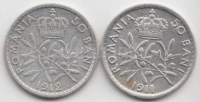 Románia 1911-1912. 50B Ag "I. Károly" (2x) T:3  Romania 1911-1912. 50 Bani Ag "Carol I" (2x) C:F Krause KM#41