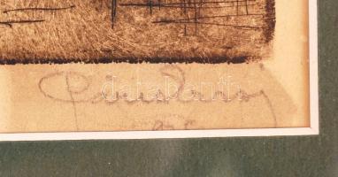 Páris Erzsébet (1887-):A magányos Don Quijote. Rézkarc, papír, jelzett, foltos, üvegezett keretben, ...