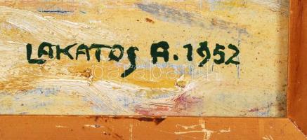 Lakatos Artúr (1880-1968): Április 4 Gépgyár. Olaj, karton, jelzett, antik keretben, 49×62 cm