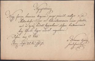 1843 A Nemzeti Újság kézzel írt nyugtatványa