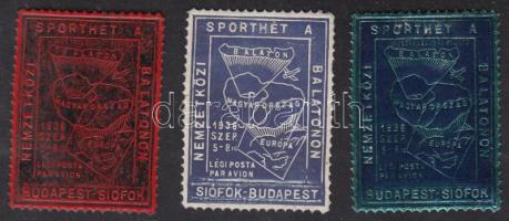 1936 Sporthét a Balatonon 3 db levélzáró