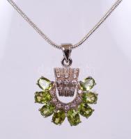 Ezüst (Ag.) függő, ezüst nyakláncon, nyitott legyező forma, nyolc turmalin  és cirkonia kővel, bruttó:18 g