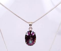 Ezüst (Ag.) függő, ezüst nyakláncon, csiszolt cirkónia kővel, bruttó:17 g