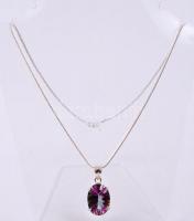 Ezüst (Ag.) függő, ezüst nyakláncon, csiszolt cirkónia kővel, bruttó:17 g