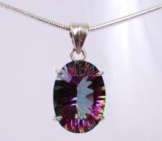 Ezüst (Ag.) függő, ezüst nyakláncon, csiszolt cirkónia kővel, bruttó:17 g